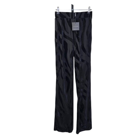 JLUXLABEL Womens High Waisted Wide Leg Zebra Print Velvet Pant, Black, Small - Picture 1 of 8
